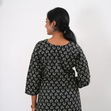 V neck cotton long kurti -Midnight Black