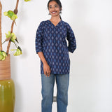 V neck cotton short kurti - Navy arrow