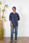 V neck cotton short kurti - Navy arrow