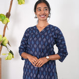 V neck cotton short kurti - Navy arrow
