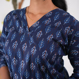 V neck cotton short kurti - Navy arrow