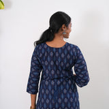 V neck cotton short kurti - Navy arrow