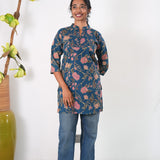 Pintex cotton short kurti - Cerulean