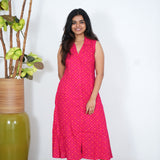 Pink starry cotton shirt dress(attached sleeves)