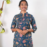Pintex cotton short kurti - Cerulean