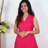 Pink starry cotton shirt dress(attached sleeves)
