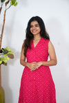 Pink starry cotton shirt dress(attached sleeves)