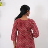 V neck cotton short kurti - Red ajrakh