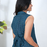 Peacock blue cotton shirt dress(attached sleeves)