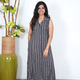Dark Black stripes cotton shirt dress(attached sleeves)