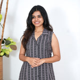 Dark Black stripes cotton shirt dress(attached sleeves)