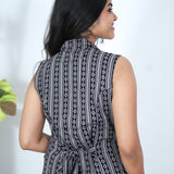 Dark Black stripes cotton shirt dress(attached sleeves)