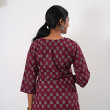 Round neck cotton short kurti - Plum