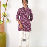 Pintex cotton short kurti - Burgundy