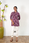 Pintex cotton short kurti - Burgundy