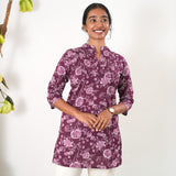 Pintex cotton short kurti - Burgundy