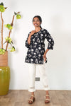 Round neck cotton short kurti - Black