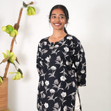Round neck cotton short kurti - Black