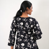 Round neck cotton short kurti - Black