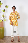 V neck cotton short kurti - Mustard