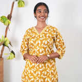 V neck cotton short kurti - Mustard
