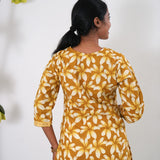 V neck cotton short kurti - Mustard