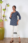 Round neck cotton short kurti - Midnight blue
