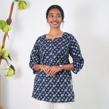 Round neck cotton short kurti - Midnight blue
