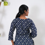 Round neck cotton short kurti - Midnight blue