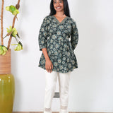 Peplum cotton short kurti - Dark green