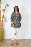 Peplum cotton short kurti - Dark green
