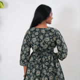 Peplum cotton short kurti - Dark green