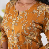 Round neck cotton long kurti - Mustard