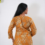 Round neck cotton long kurti - Mustard