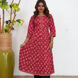 Ruby red floral cotton anarkali kurti