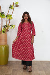 Ruby red floral cotton anarkali kurti