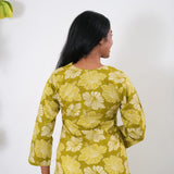 V neck cotton long kurti -Lime green
