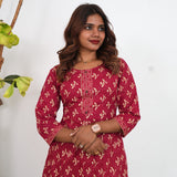 Ruby red floral cotton anarkali kurti