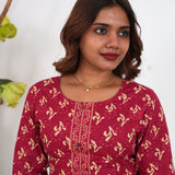 Ruby red floral cotton anarkali kurti