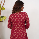 Ruby red floral cotton anarkali kurti