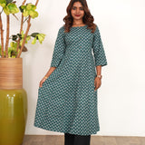 Peacock blue floral cotton anarkali kurti