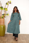 Peacock blue floral cotton anarkali kurti