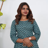 Peacock blue floral cotton anarkali kurti