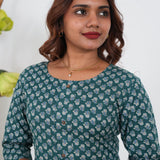 Peacock blue floral cotton anarkali kurti