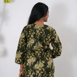 Round neck cotton long kurti - Olive green