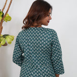 Peacock blue floral cotton anarkali kurti