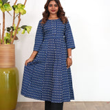 Indigo handblock floral cotton anarkali kurti