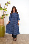 Indigo handblock floral cotton anarkali kurti