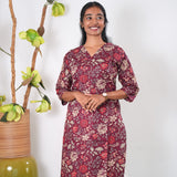 V neck cotton long kurti -Deep maroon
