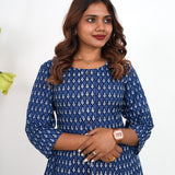 Indigo handblock floral cotton anarkali kurti